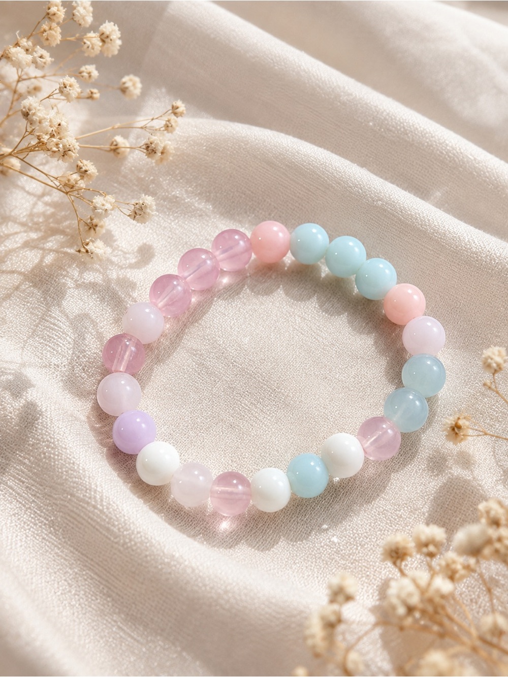 Pastel Beaded Stretch Bracelet - Multi-Color